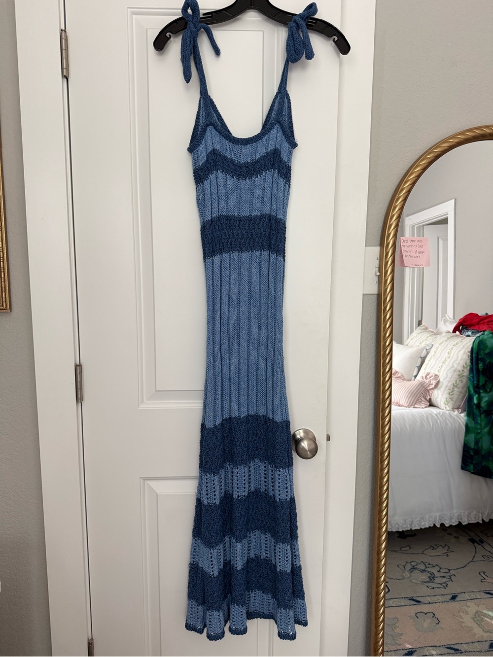 Ramy Brook Blue Two-Tone Knit Maxi Dress with Tie Straps - Picture 2 of 3